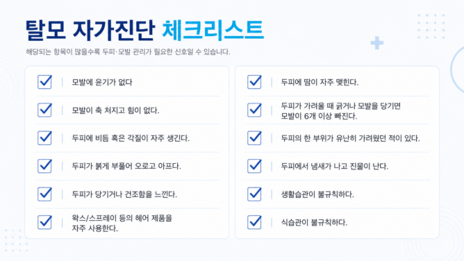 069 탈모가 개선되길 원한다면 필수로 해야되는 것 체크리스트 - 헤어온의원